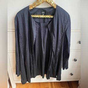 Eileen Fisher 100% Silk Black Open-Front Long Drapey Cardigan with Pockets